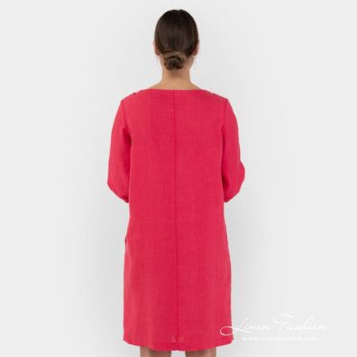 100% linen dress in red.