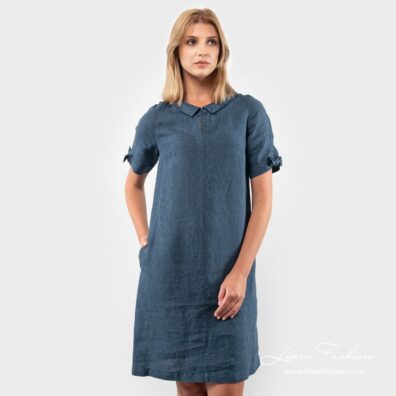 MONA navy striped linen dress.