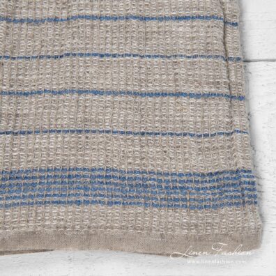 Light grey kitchen towel with blue stripes