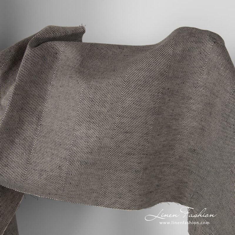 Linen cotton fabric in wide herringbone