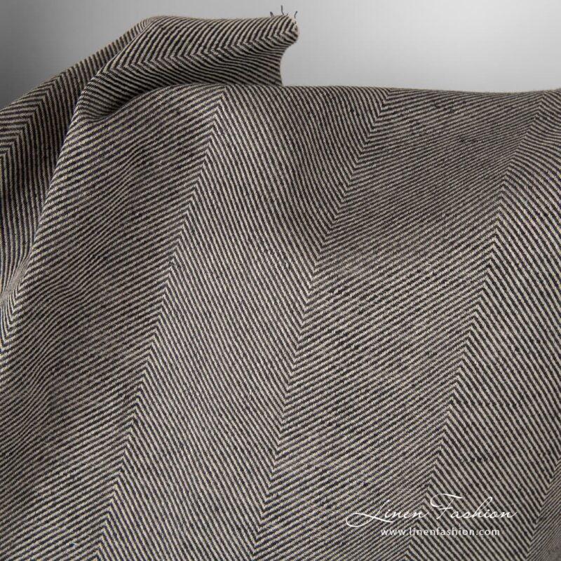 Linen cotton fabric in wide herringbone