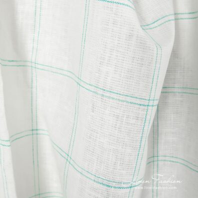100% linen fabric in green checks.