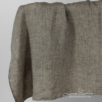 Linen fabric in black yellow checks, washed.