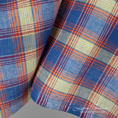Checked blue orange fabric.