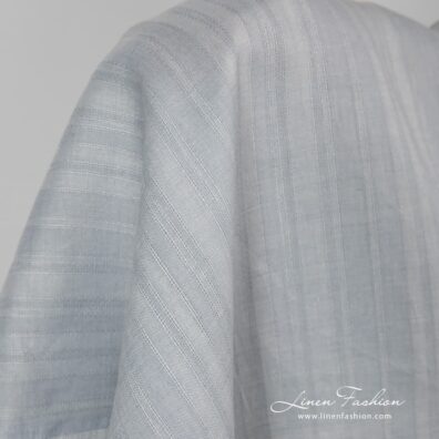 Blue grey striped linen fabric.