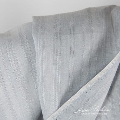 Blue grey 100% linen fabric, striped.