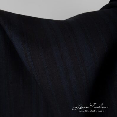 Black navy linen fabric in stripes.