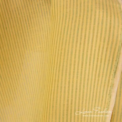 Yellow and light green striped linen fabric.