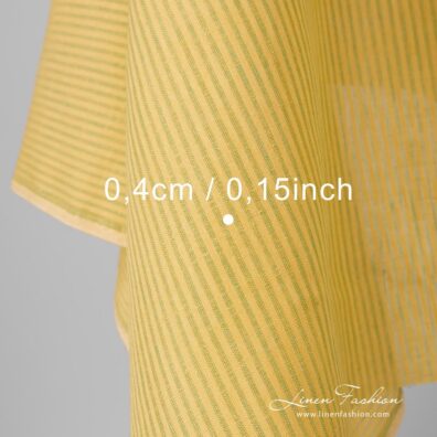 Light green and yellow striped 100% linen fabric.
