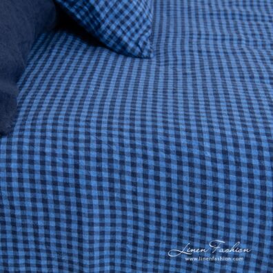 Blue bed linen.