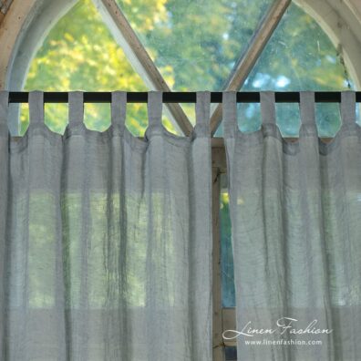 Bluish grey curtain.