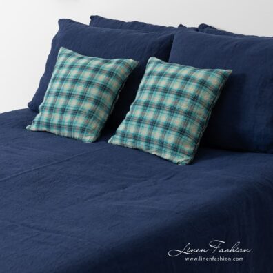 Navy blue bed linen.