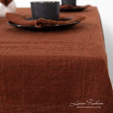 100% linen tablecloth in brown.