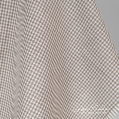 Grey white checked linen cotton fabric.