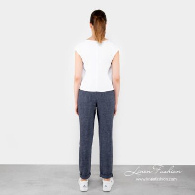 Blue striped pants.