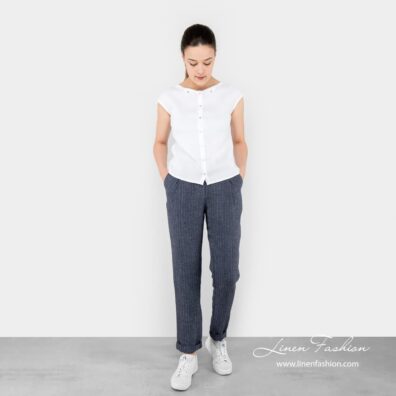 Striped blue pants.