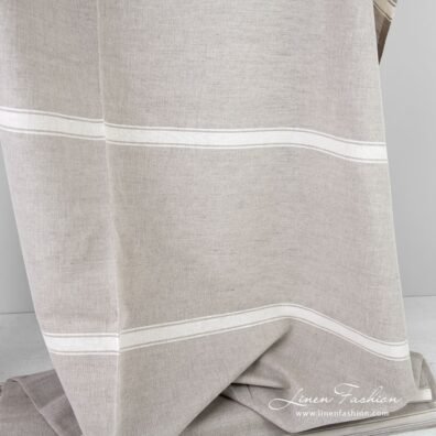 Linen cotton natural color fabric with stripes