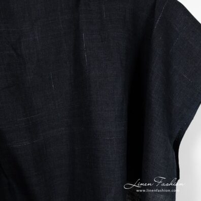 Dark blue linen fabric with stripes