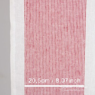 White linen fabric in crimson red stripes