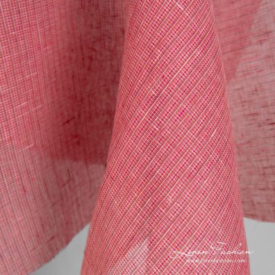 Rose linen gauze fabric in checks