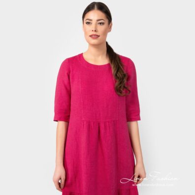 SERENA wild berry linen dress with 3/4 sleeves