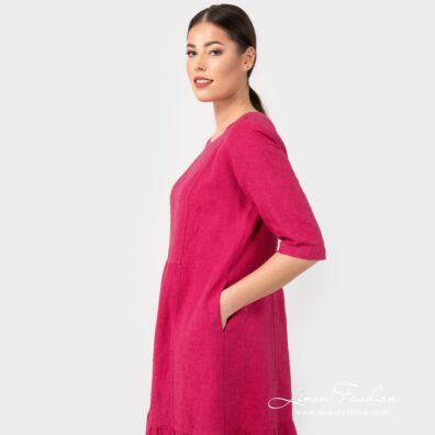 SERENA wild berry linen dress with pockets on the sides