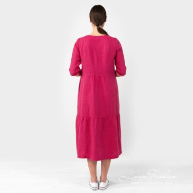 SERENA wild berry linen dress from back side
