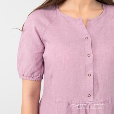 ZOE flamingo linen dress with press button front