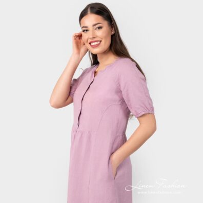 ZOE flamingo linen dress with pockets on the sides