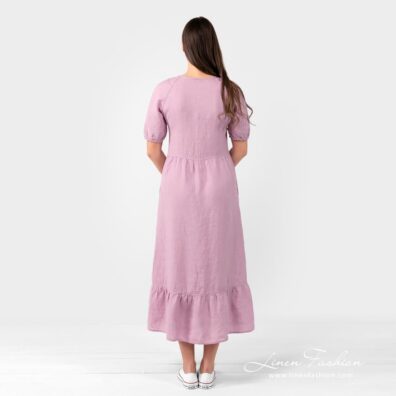 ZOE flamingo linen dress from back side