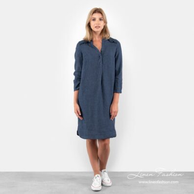 Navy blue linen dress full size