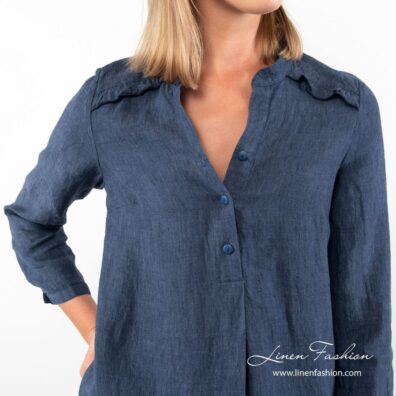 Navy blue linen dress buttons