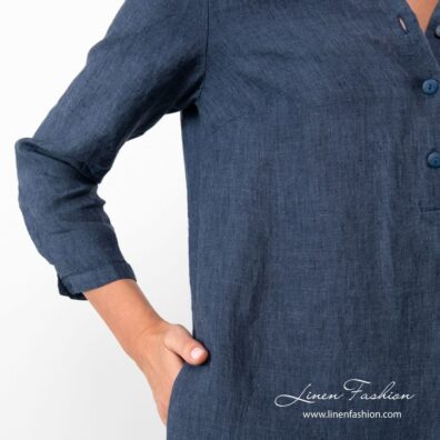 Navy blue linen dress sleeves