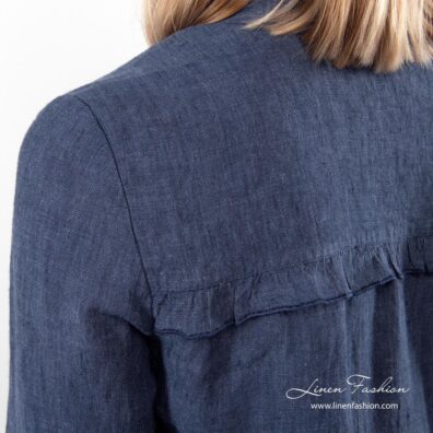 Navy blue linen dress decorative pleats