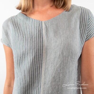 RETRO grey linen dress oval neck