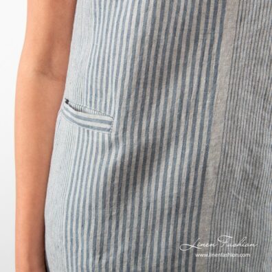 RETRO grey linen dress pocket