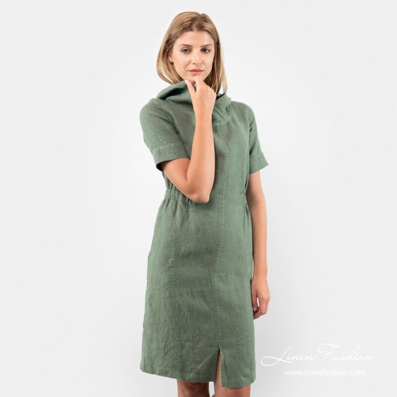 Green linen dress