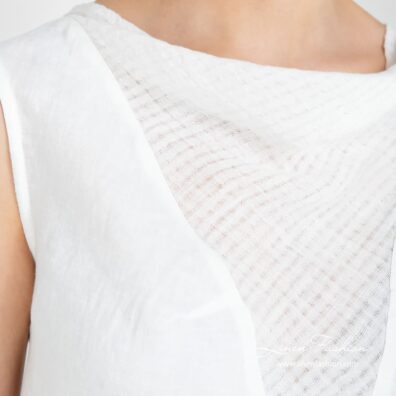 ONA white linen blouse open weave fabric