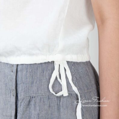 ONA white linen blouse adjustable laces at the bottom