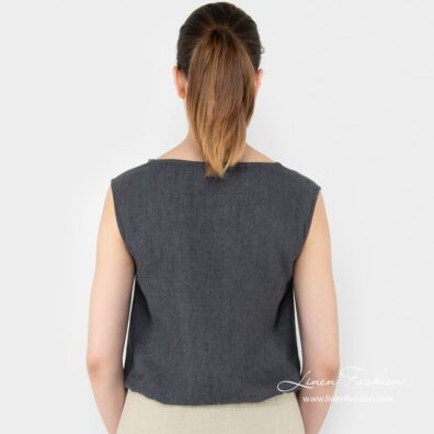 ONA grey linen blouse back side
