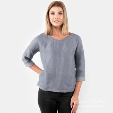 MANGO blue linen blouse