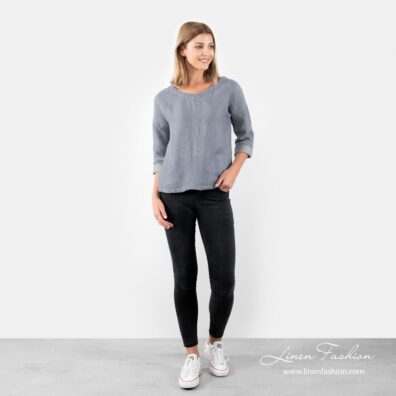 MANGO blue linen blouse in full size