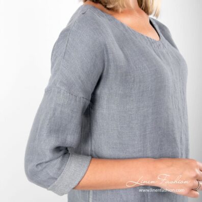 MANGO blue linen blouse sleeves