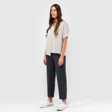 VIETNAM light grey linen blouse in full size