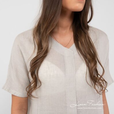 VIETNAM light grey linen blouse front pleat