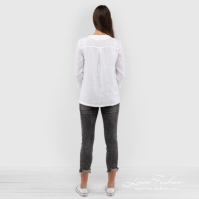 MALIBU white linen blouse back side