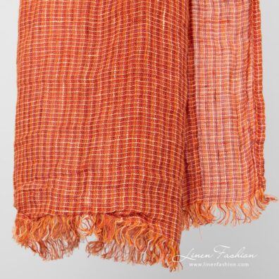 Linen ginger orange scarf fringes