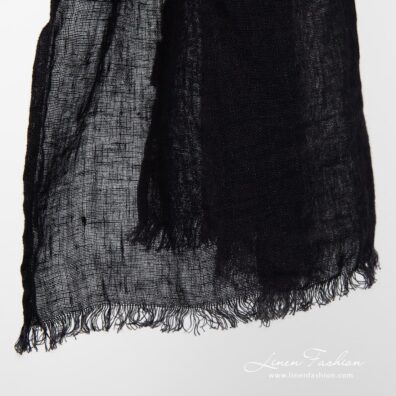 Black onyx linen scarf fringes