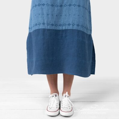 AURORA blue linen dress with wide darker stripe