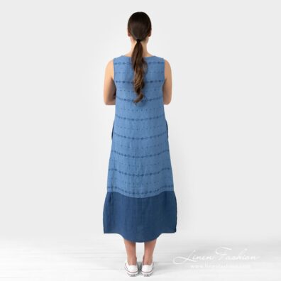 AURORA blue linen long dress back side